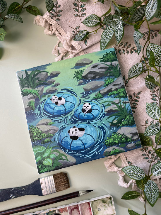 [Original] Relaxing Pandas in the Flowing Water