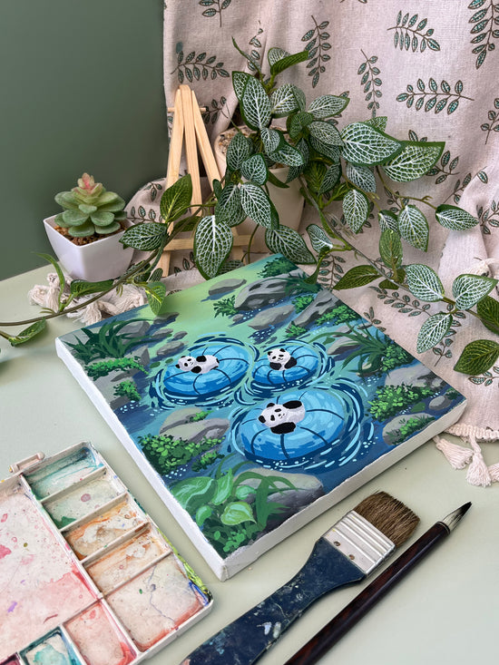 [Original] Relaxing Pandas in the Flowing Water