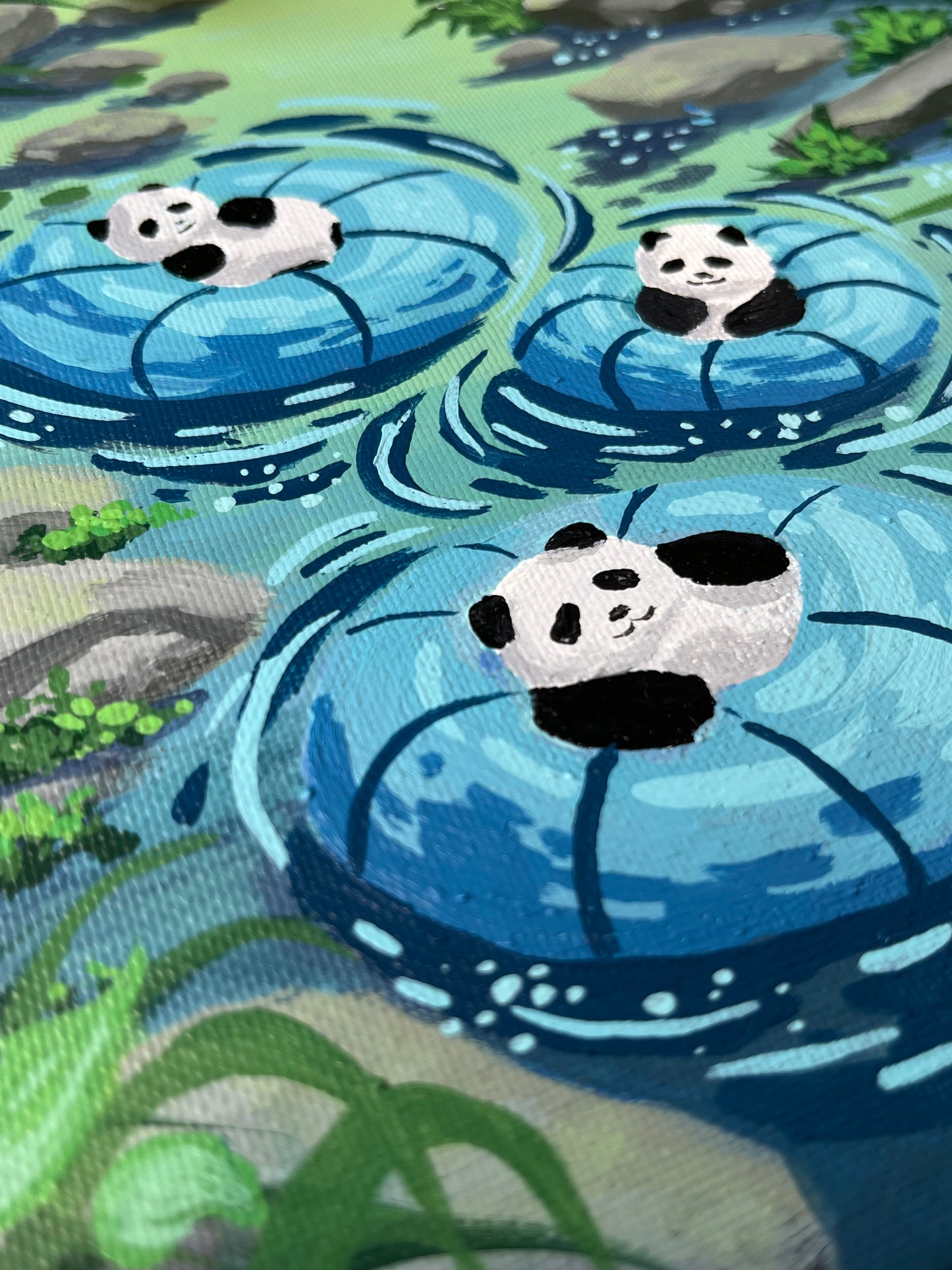 [Original] Relaxing Pandas in the Flowing Water
